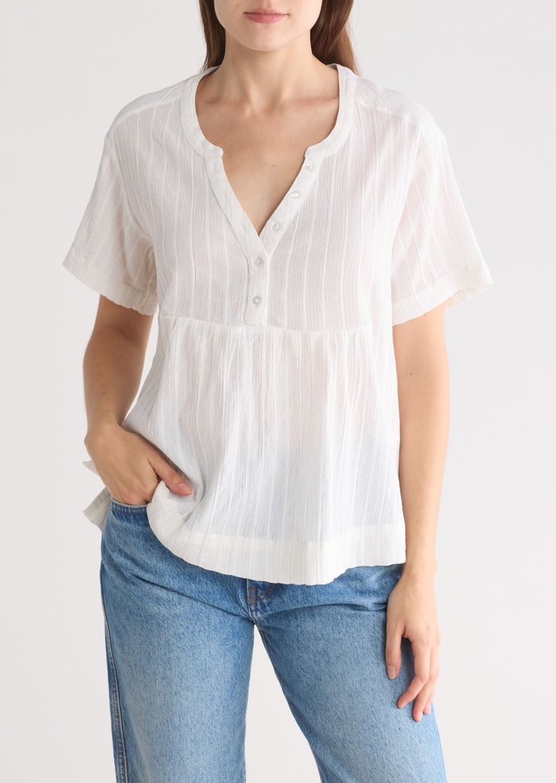 Lucky Brand Plaid Gauze Popover Top in Lucky White at Nordstrom Rack