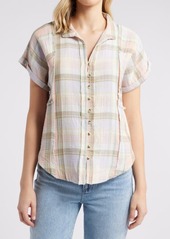 Lucky Brand Plaid Short Sleeve Cotton Button-Up Beach Shirt