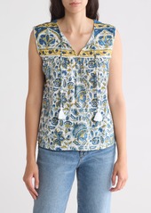 Lucky Brand Printed Tie Neck Tank in Blue Multi at Nordstrom Rack