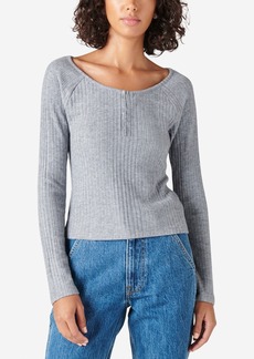 Lucky Brand Rib-Knit Cloud Henley Top - Grisaille