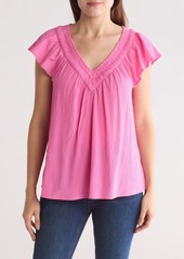 Lucky Brand Ruffle Sleeve Crinkle Gauze Top in Ether at Nordstrom Rack