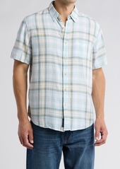 Lucky Brand San Gabriel Plaid Short Sleeve Button-Up Shirt in Teal Plaid at Nordstrom Rack