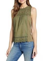 Lucky Brand Shiffly Cotton Eyelet Shell in Olivine at Nordstrom