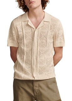 Lucky Brand Short Sleeve Pointelle Knit Camp Shirt