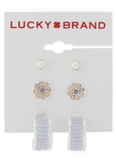 Lucky Brand Silver-Tone 3-Pc. Set Mixed Stone Daisy Earrings - Silver