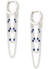 Lucky Brand Silver-Tone Blue Beaded Chain Hoop Earrings - Silver