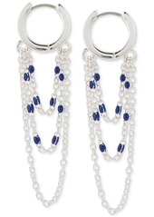 Lucky Brand Silver-Tone Blue Beaded Chain Hoop Earrings - Silver