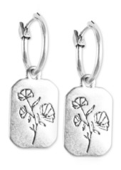 Lucky Brand Silver-Tone Flower Rectangle Charm Hoop Earrings - Silver