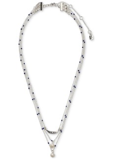 "Lucky Brand Silver-Tone Imitation Pearl Convertible Layered Pendant Necklace, 15-1/2"" + 3"" extender - Silver"