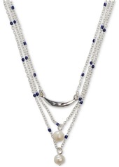 "Lucky Brand Silver-Tone Imitation Pearl Convertible Layered Pendant Necklace, 15-1/2"" + 3"" extender - Silver"