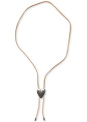"Lucky Brand Silver-Tone Leather Heart Bolo Necklace, 35"" - Silver"