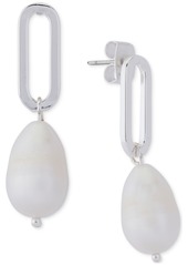 Lucky Brand Silver-Tone Link & Freshwater Pearl Drop Earrings - Silver