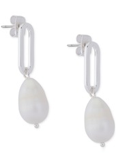 Lucky Brand Silver-Tone Link & Freshwater Pearl Drop Earrings - Silver
