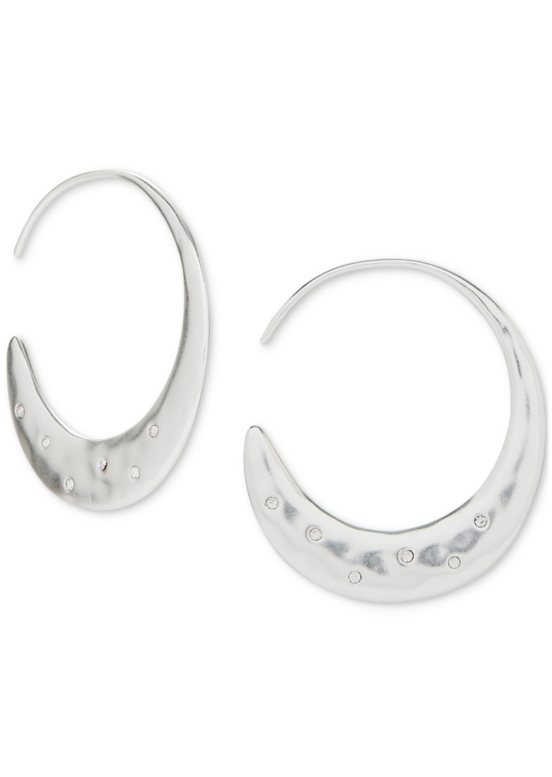 "Lucky Brand Silver-Tone Medium Pave Threader Hoop Earrings, 1.25"" - Silver"