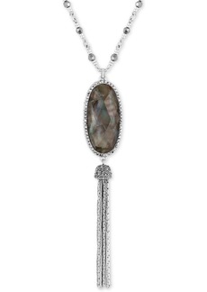 Lucky Brand Silver-Tone Mother-of-Pearl-Look Beaded Lariat Necklace - Silver