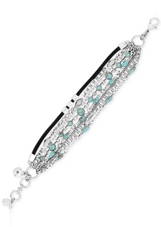 Lucky Brand Silver-Tone Multi-Row Turquoise-Look Bead and Leather Cord Bracelet - Silver