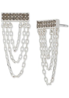 Lucky Brand Silver-Tone Pave Bar & Chain Drape Drop Earrings - Silver