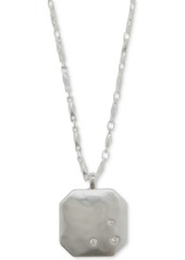 "Lucky Brand Silver-Tone Pave Tag Pendant Necklace, 16-3/4"" + 3"" extender - Silver"