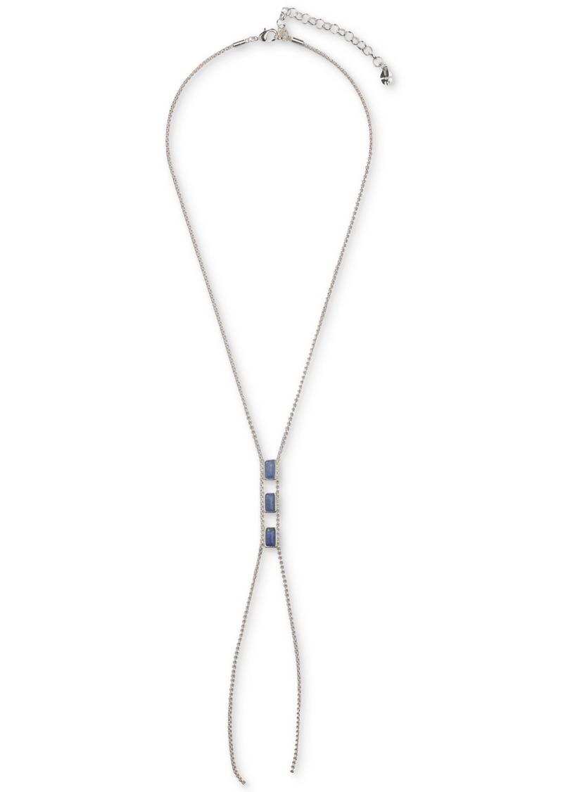 "Lucky Brand Silver-Tone Triple Stone Lariat Necklace, 18"" + 3"" extender - Silver"