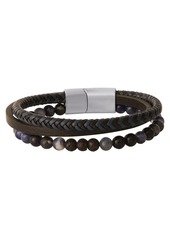 Lucky Brand Stainless Steel (316L) Blue 3-Row Bracelet - Black, Silver