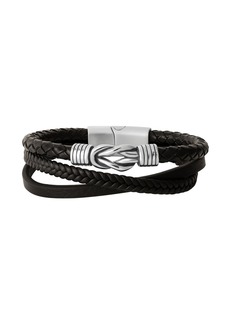 Lucky Brand Stainless Steel (316L) Knot 3-Row Bracelet - Black, silver