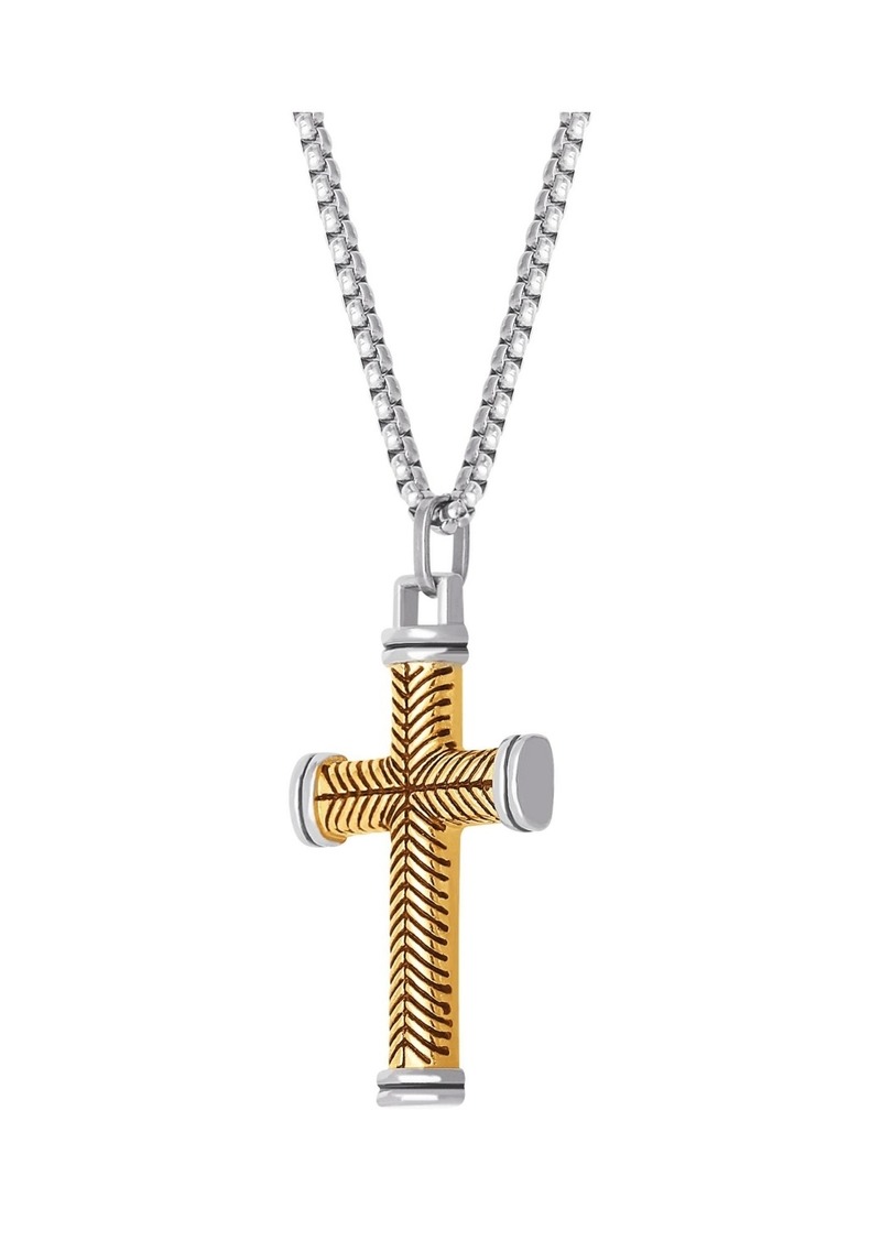 Lucky Brand Stainless Steel (316L) Two Tone Cross Necklace - Silver tone, gold tone