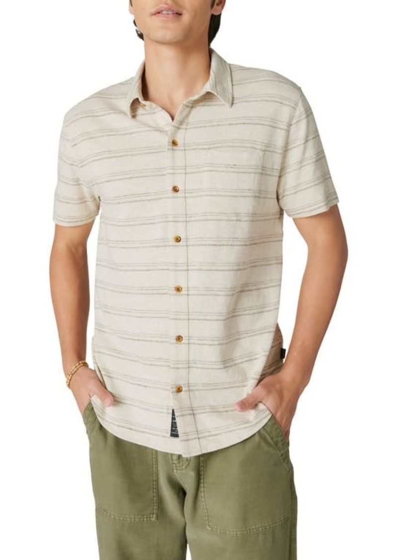 Lucky Brand Stripe Short Sleeve Cotton Blend Button-Up Shirt