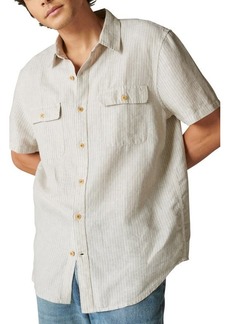 Lucky Brand Stripe Short Sleeve Linen & Cotton Button-Up Workshirt