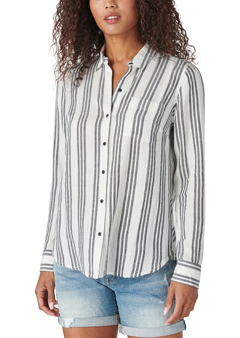 Lucky Brand Stripe Woven Button-Down Shirt in Black Multi at Nordstrom Rack