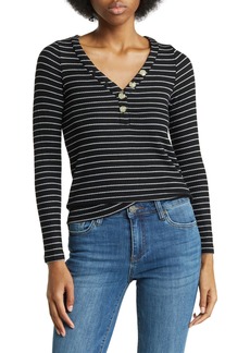 Lucky Brand Striped Long Sleeve Henely T-Shirt in Black Stripe at Nordstrom Rack