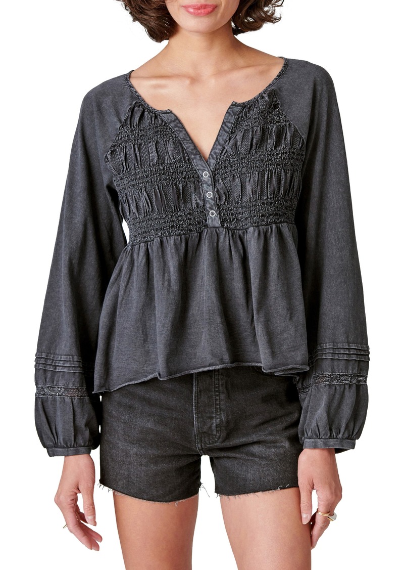 Lucky Brand Textured Babydoll Blouse in Washed Black at Nordstrom Rack