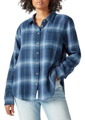 Lucky Brand The Plaid Boyfriend Button-Up Shirt in Indigo Plaid at Nordstrom