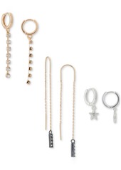 Lucky Brand Tri-Tone 3-Pc. Set Crystal & Star Charm Hoop & Threader Earrings - Ttone