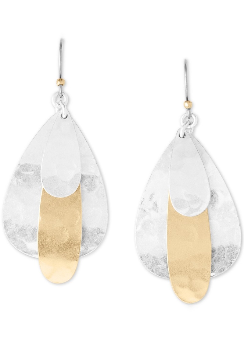 Lucky Brand Tri-Tone Hammered Paddle Drop Earrings - Tri-Tone