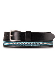 Lucky Brand Turquoise Beaded Stripe Leather Belt - Black