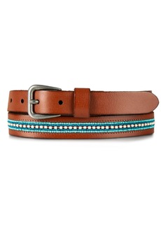 Lucky Brand Turquoise Beaded Stripe Leather Belt - Tan