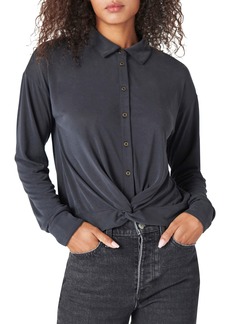 Lucky Brand Twist Hem Knit Button-Up Shirt in Jet Black at Nordstrom Rack
