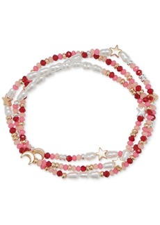 Lucky Brand Two-Tone 3-Pc. Set Star & Mixed Bead Stretch Bracelets - Red