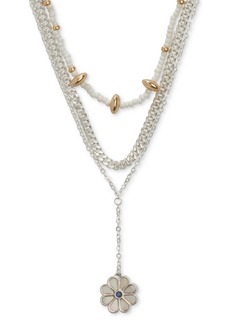 "Lucky Brand Two-Tone Color Stone & Mother-of-Pearl Daisy Beaded Layered Lariat Necklace, 15-1/4"" + 2"" extender - Yellow"