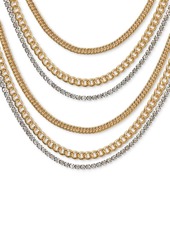 "Lucky Brand Two-Tone Crystal & Chain Multi-Row Statement Necklace, 17"" + 3"" extender - Ttone"