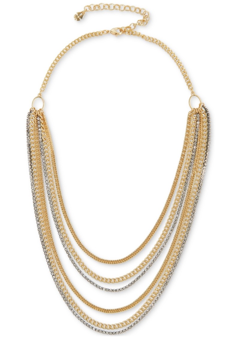 "Lucky Brand Two-Tone Crystal & Chain Multi-Row Statement Necklace, 17"" + 3"" extender - Ttone"