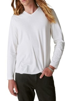Lucky Brand Venice Burnout V-Neck Long Sleeve Cotton Blend T-Shirt