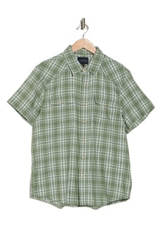 Lucky Brand Western Herringbone Short Sleeve Snap Front Shirt in Green Plaid at Nordstrom Rack