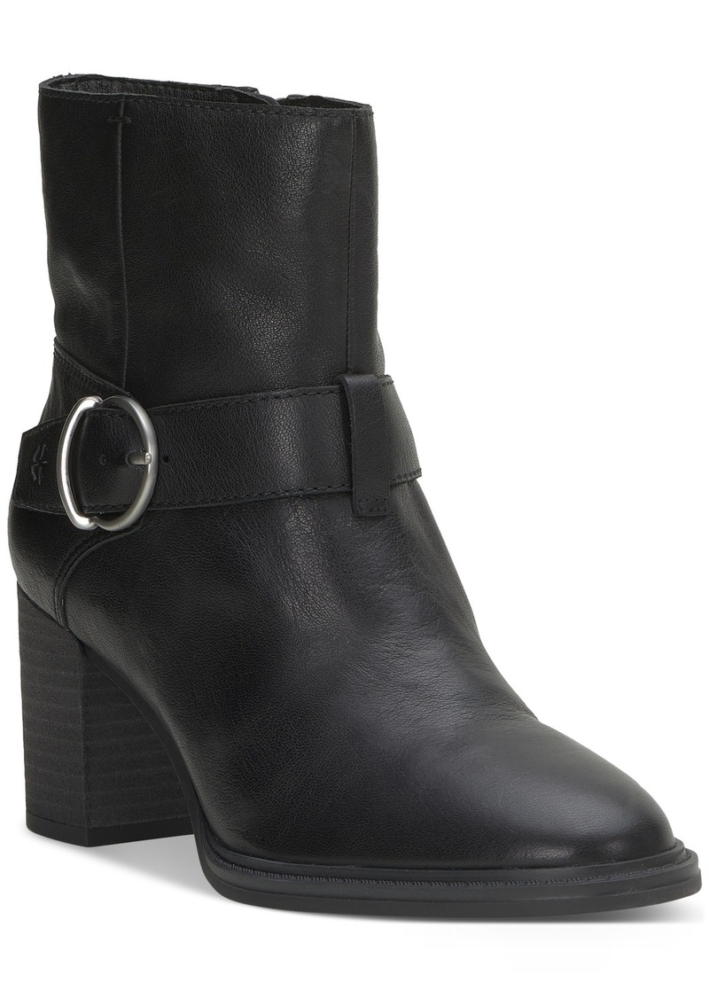 Lucky Brand Women's Achelle Buckled Block-Heel Booties - Black Leather