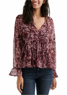 Lucky Brand Women's All Over Print Peasant Ruffle TOP  XS