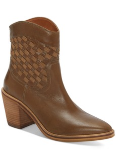 Lucky Brand Women's Aryleis Block-Heel Ankle Cowboy Booties - Taupe Leather