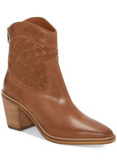 Lucky Brand Women's Aryleis Block-Heel Ankle Western Booties - Cognac Leather