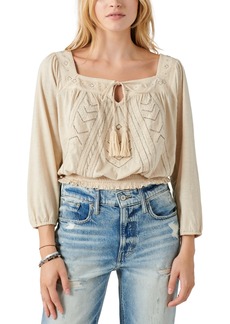 Lucky Brand Women's Beaded Embroidered Peasant Top - Cream
