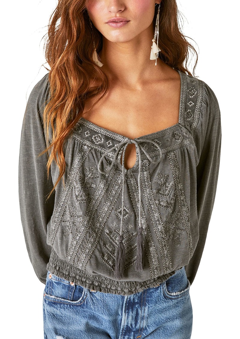 Lucky Brand Women's Beaded Peasant Top