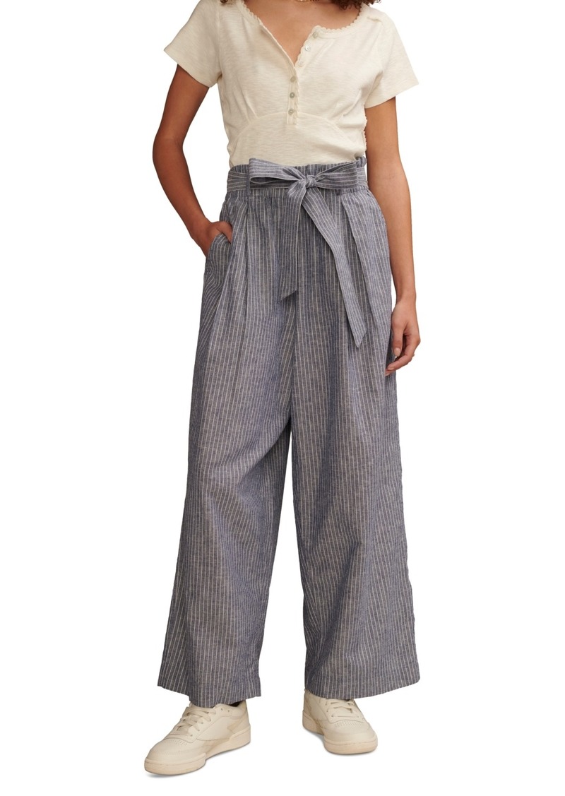 Lucky Brand Women's Belted Paperbag-Waist Wide-Leg Pants - Blue Stripe